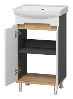 Напольная тумба под раковину Misty Сканди 50см белый/дуб крафт золотой/антрацит